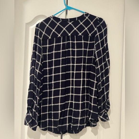 TALBOTS WOMEN Windowpane Check SHIRT SIZE L - Dark Navy Blue - Picture 2 of 4